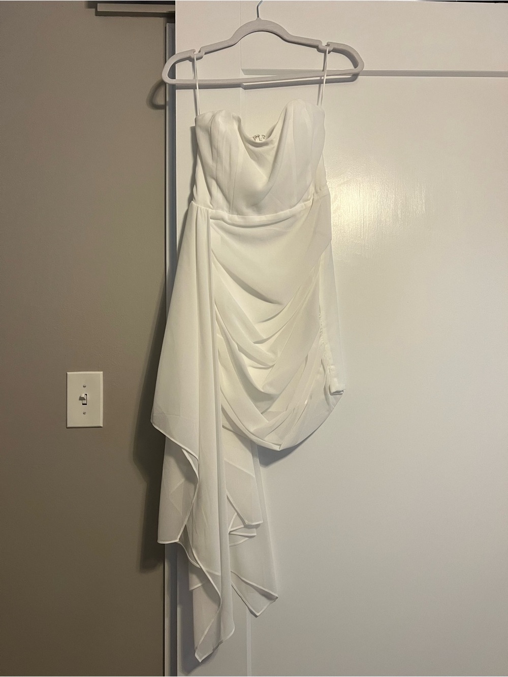 12th Tribe White Strapless Draped Sheath Dress